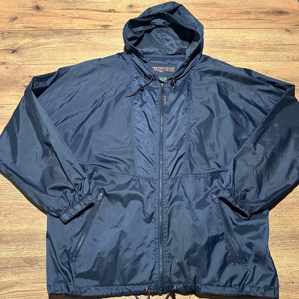 Vintage JanSport Navy‎ Blue Windbreaker Jacket Mens L
